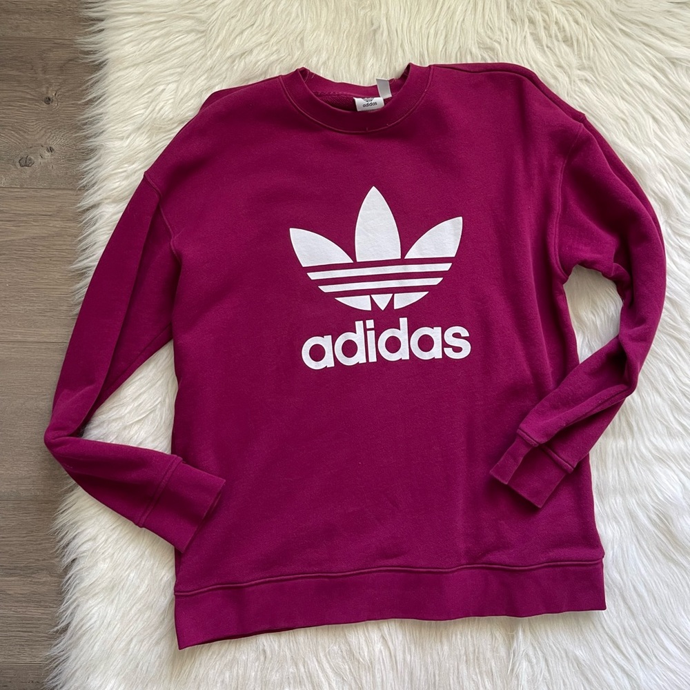 adidas Originals Plus adicolor large logo sweatshirt in crimson medium